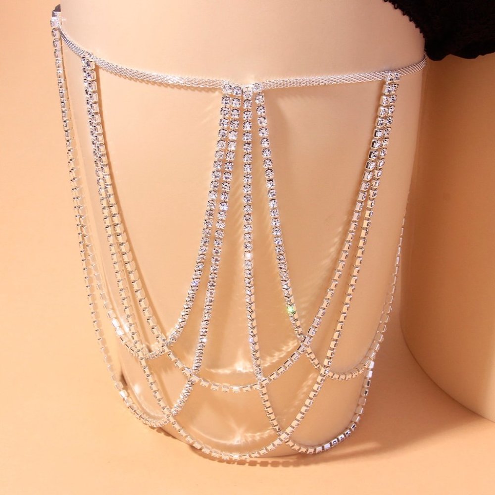 Rhinestone Multi Layered Crystal Leg Chain Thigh Chain Body Chain Body Jewelry - Picture 5 of 8